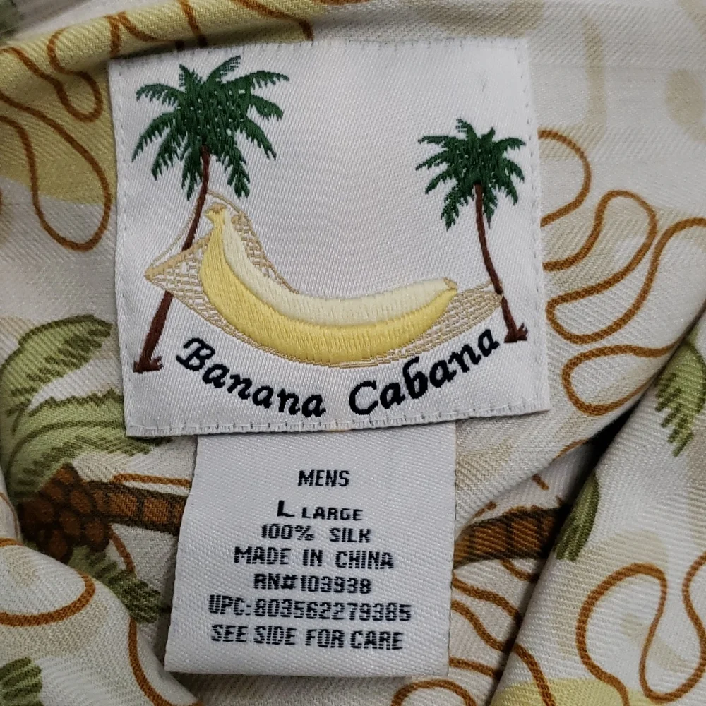Banana Cabana 100% silk‎ button front shirt size large